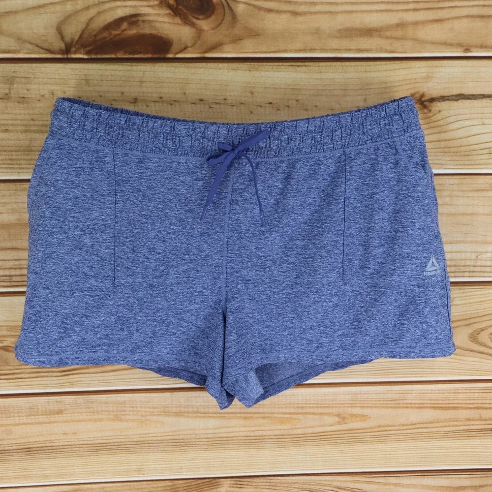 Reebok Athletic Shorts Womens 3XL Blue‎ Heathered Pockets Elastic Waist Comfort